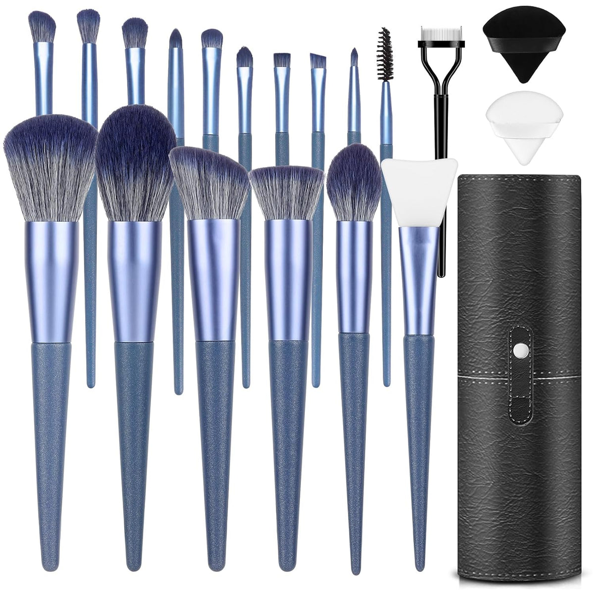 Makeup Brushes With Case 20PCs Professional Makeup Brush Set, Foundation Powder Eyeshadow Brush Set Eyebrow Concealer Contour Travel Brushes Kit with Holder & 2 Powder Puff-White