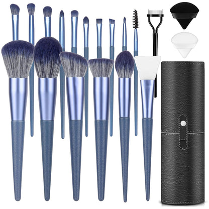 Makeup Brushes With Case 20PCs Professional Makeup Brush Set, Foundation Powder Eyeshadow Brush Set Eyebrow Concealer Contour Travel Brushes Kit with Holder & 2 Powder Puff-White