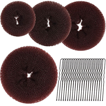 Hair Bun Maker for Women, 4 Pcs Brown Ballet Buns in 4 Sizes, Hair Donuts